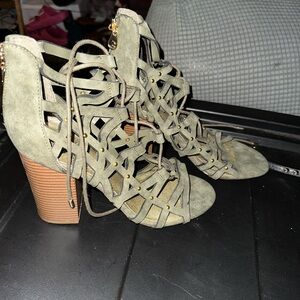 Women's Olive Lace-Up Heeled Sandals